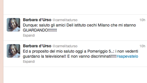 Pomeriggio 5: Barbara D'Urso e la gaffe sui ciechi Pomeriggio 5: Barbara D'Urso e la gaffe sui ciechi