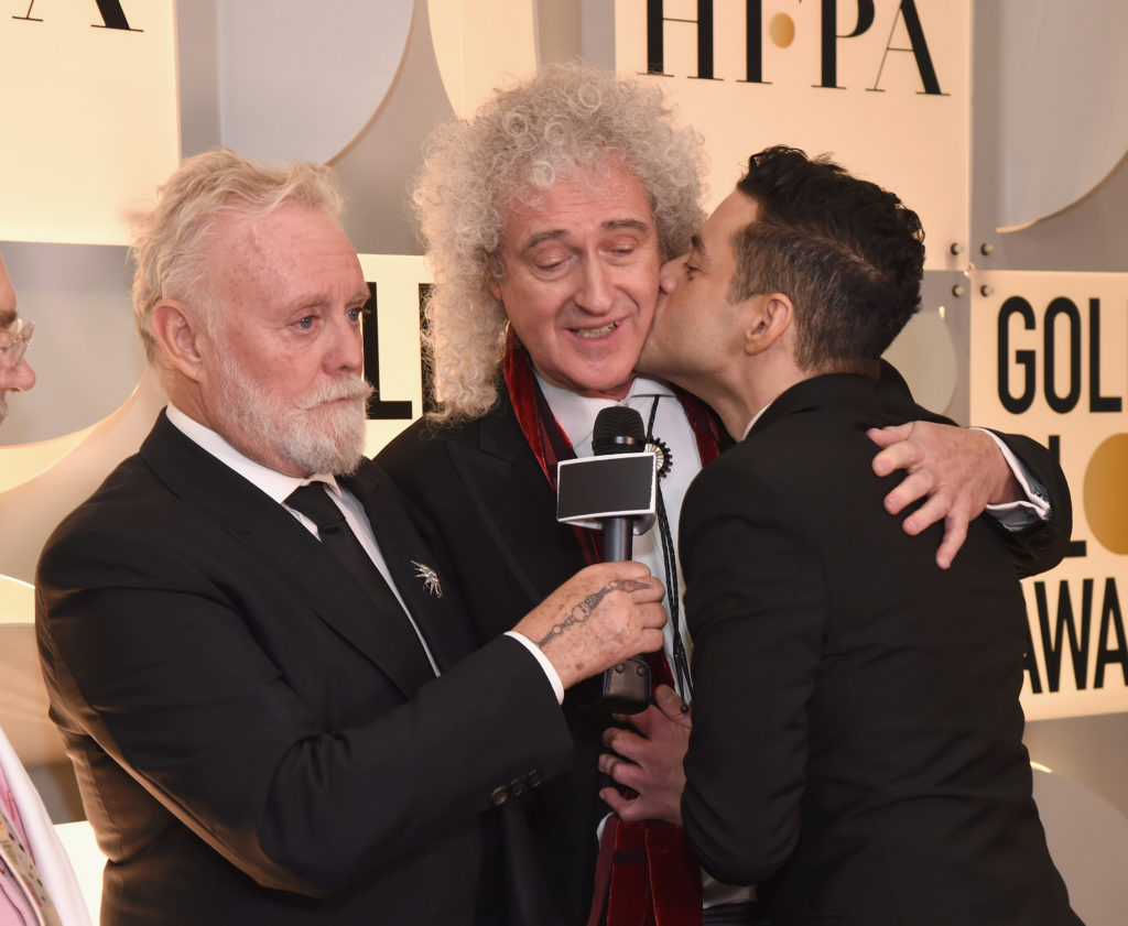 Roger Taylor e Brian May dei Queen e Rami Malek nel backstage dei Golden Globe 2019
