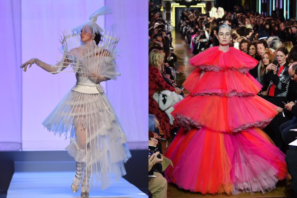 Abito da sposa di Gaultier e creazione tutta tulle di Schiaparelli