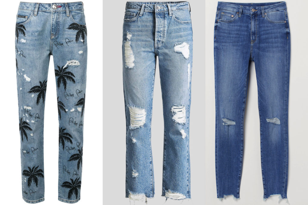 Tre paia di jeans strappati